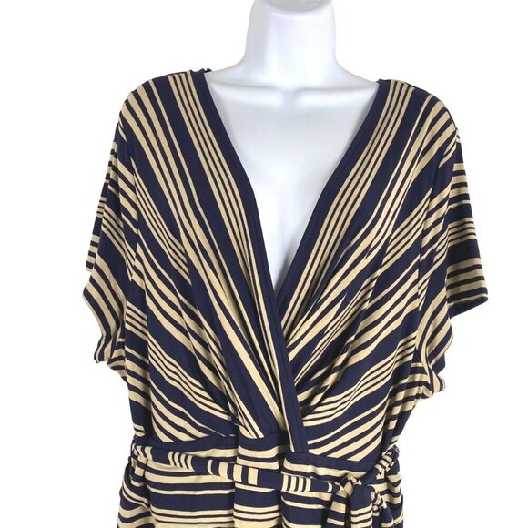 Talbots Dress Womens 3XP Jersey Knit Striped V-Neck Stretch Tie Waist DR-1526 - Picture 3 of 8